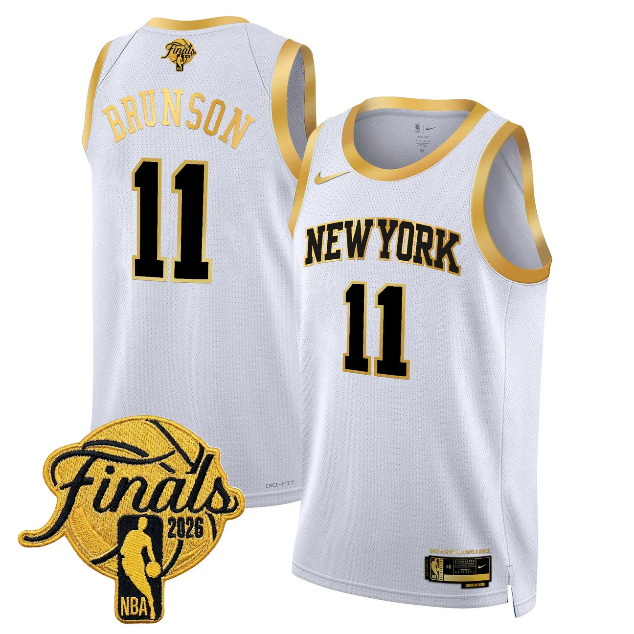 Jalen Brunson #11 New York Knicks 2026 Finals Swingman White Gold Jersey - All Stitched