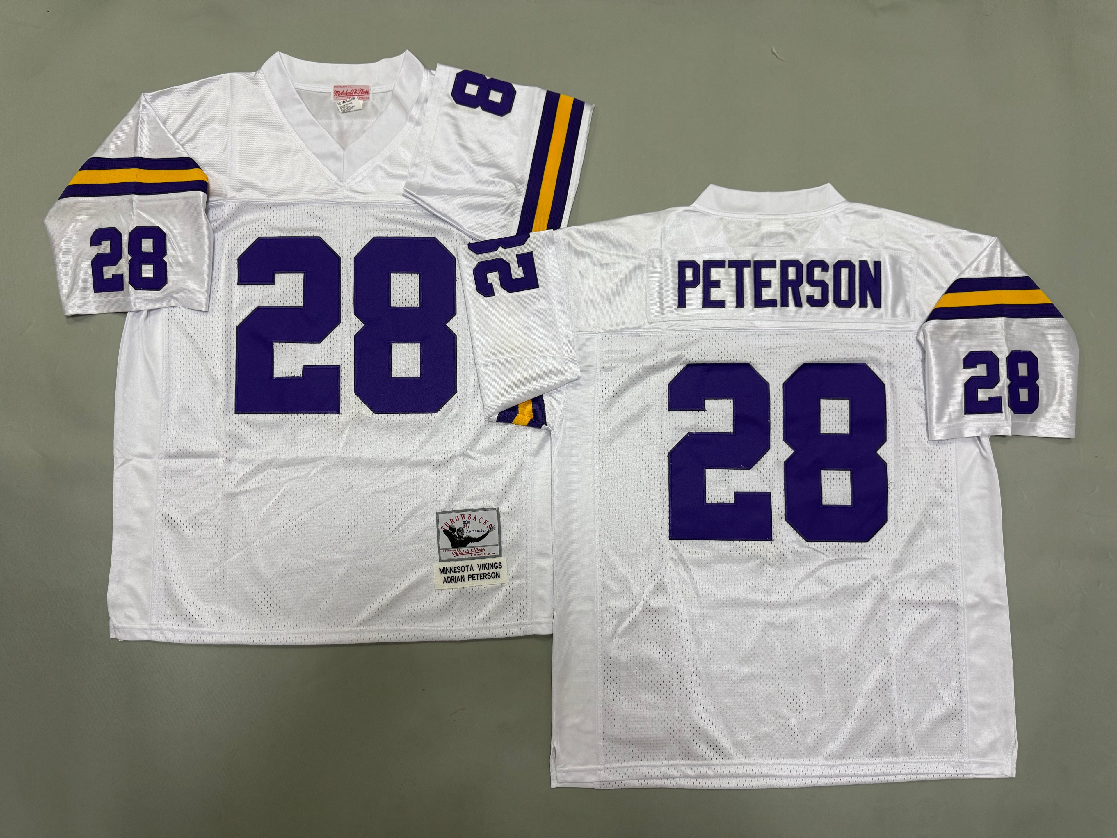 Mens Adrian Peterson#28 white Minnesota Vikings Vintage Throwback Jersey