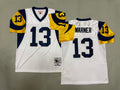 Mens Kurt Warner#13 white Los Angeles Rams Vintage Throwback Jersey