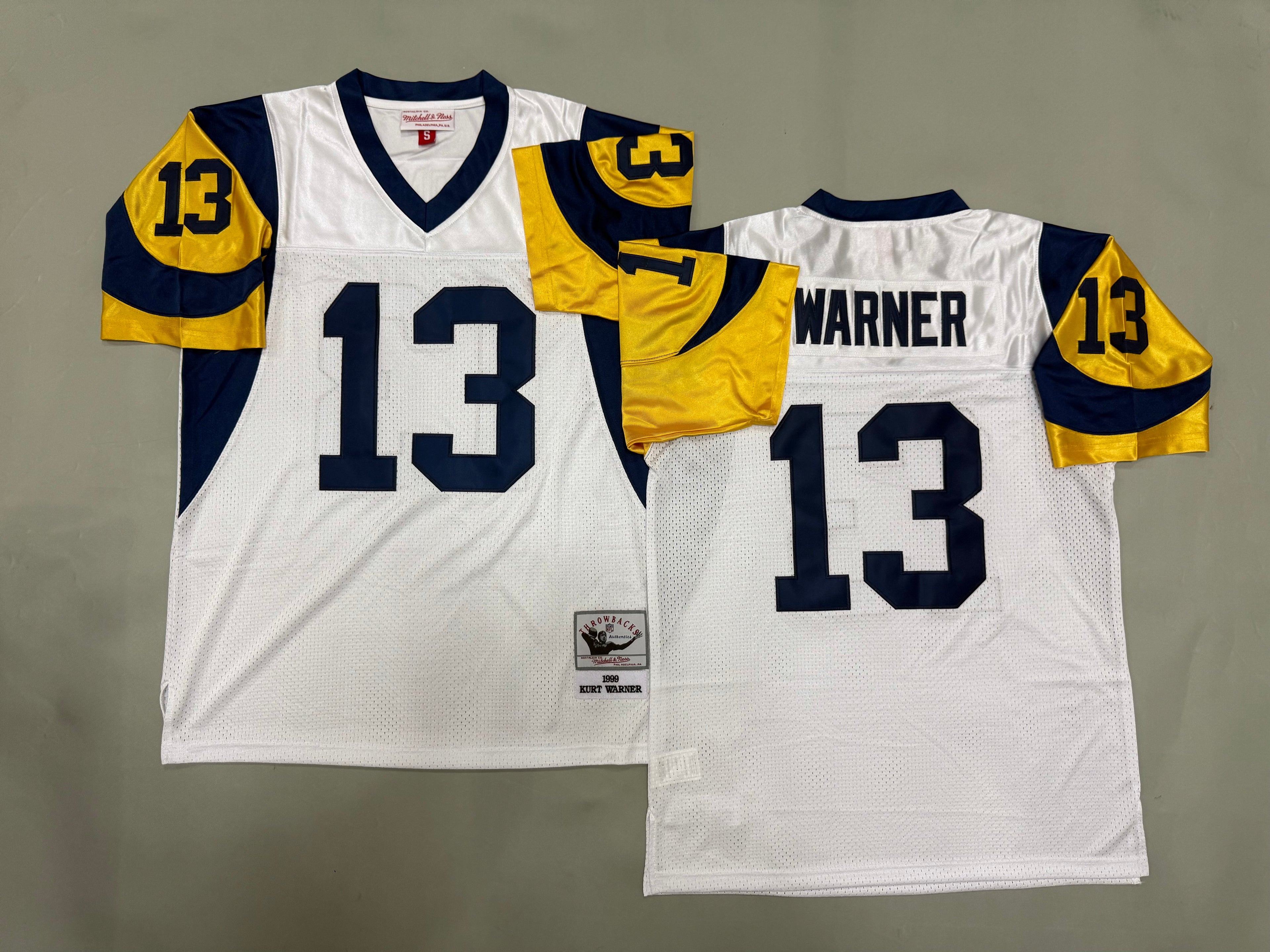 Mens Kurt Warner#13 white Los Angeles Rams Vintage Throwback Jersey