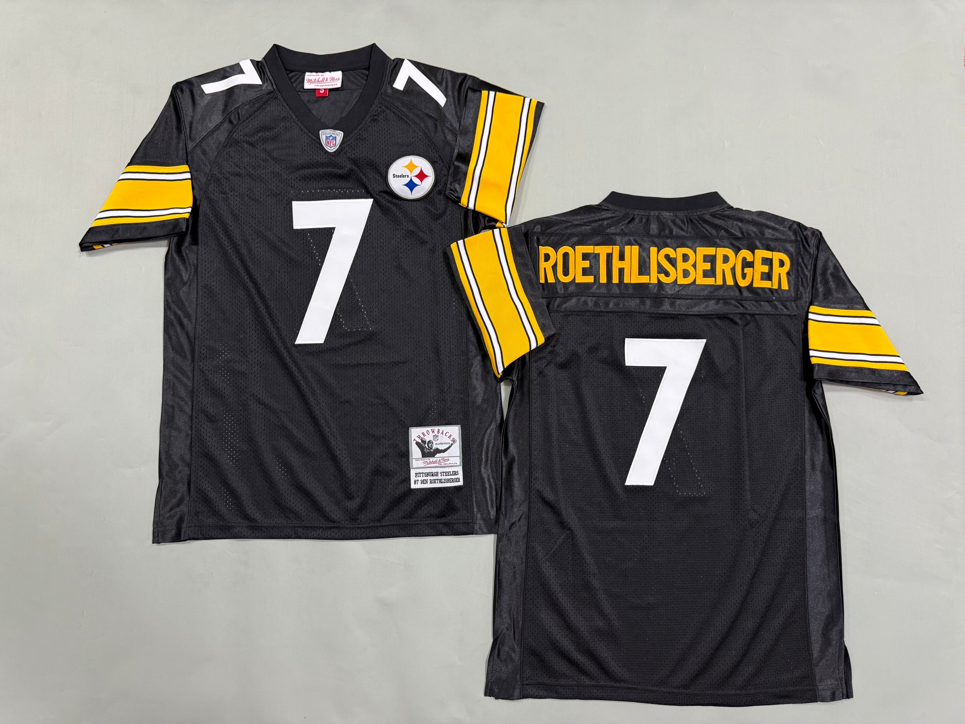 Mens Ben Roethlisberger#7 black Pittsburgh Steelers Vintage Throwback Jersey