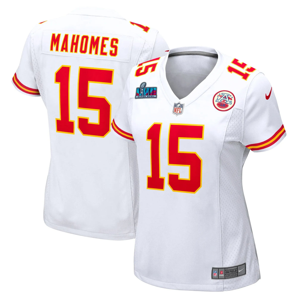 Patrick Mahomes Kansas City Chiefs Women's Super Bowl LVII Patch Away Game Jersey - White