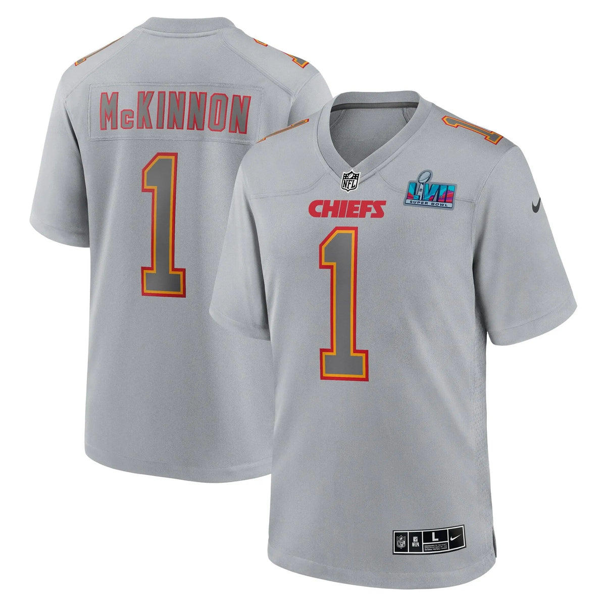 Jerick McKinnon Kansas City Chiefs Super Bowl LVII Patch Atmosphere Fashion Game Jersey - Gray
