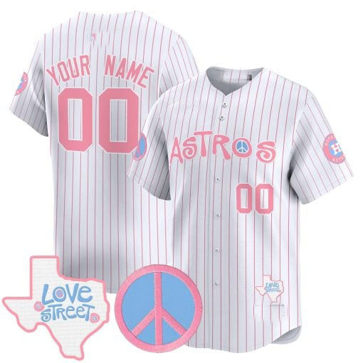 Custom Houston Astros Love Street & Peace Sign Patch Bubblegum Pink Vapor Premier Limited ?All Stitched Baseball Jersey