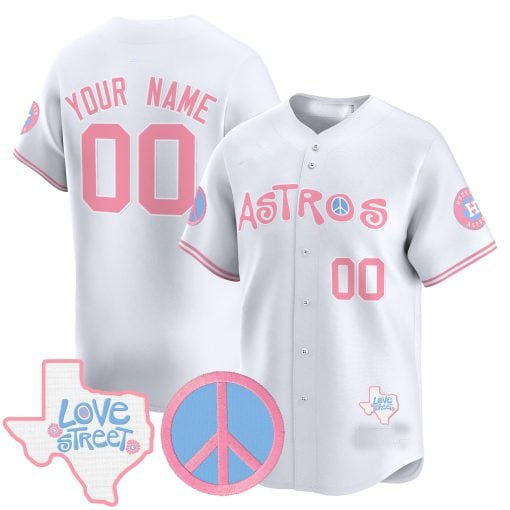 Custom Houston Astros Love Street & Peace Sign Patch Bubblegum Pink Vapor Premier Limited ?All Stitched Baseball Jersey
