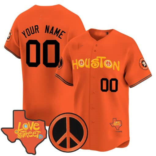 Custom Houston Astros Love Street & Peace Sign Patch Vapor Premier Limited V2 ?All Stitched Baseball Jersey