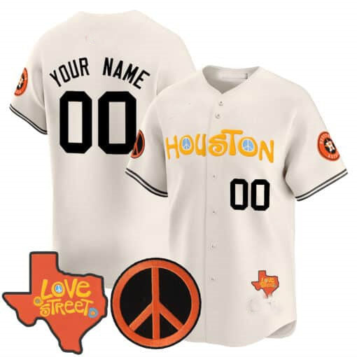 Custom Houston Astros Love Street & Peace Sign Patch Vapor Premier Limited V2 ?All Stitched Baseball Jersey