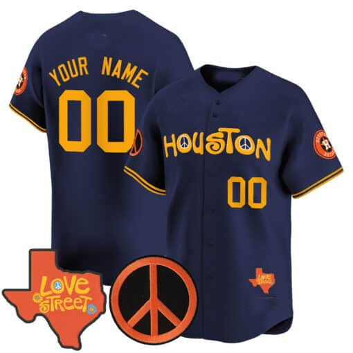 Custom Houston Astros Love Street & Peace Sign Patch Vapor Premier Limited V2 ?All Stitched Baseball Jersey