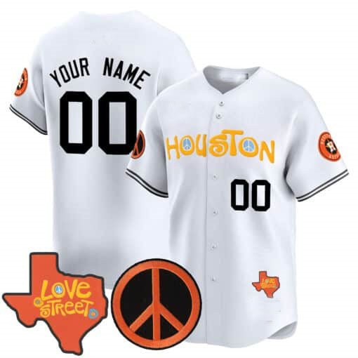 Custom Houston Astros Love Street & Peace Sign Patch Vapor Premier Limited V2 ?All Stitched Baseball Jersey