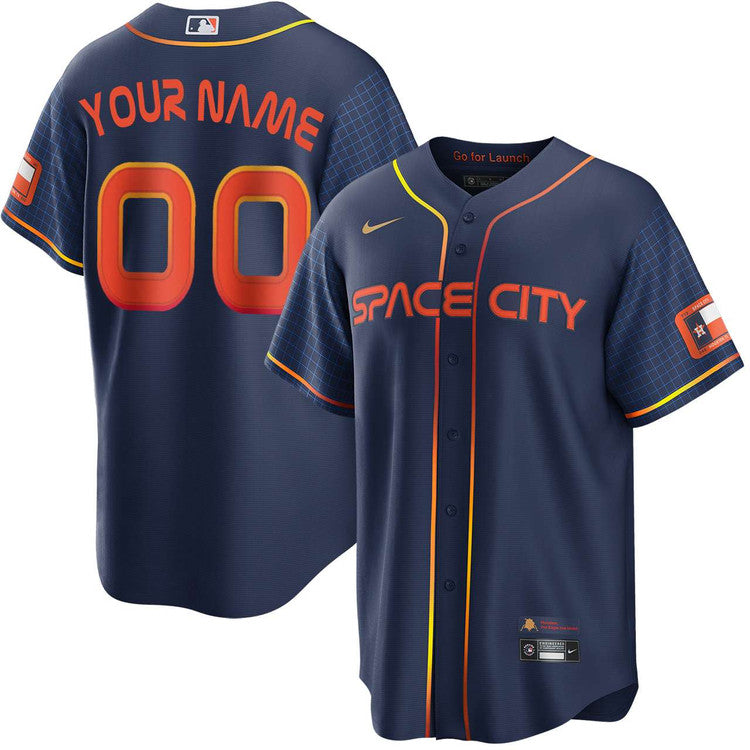 Custom Houston Astros City Connect Space City Jersey - Navy