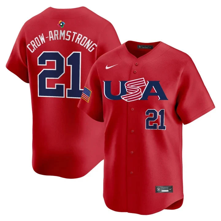Pete Crow-Armstrong USA Baseball 2026 World Baseball Classic Alternate Stadium Jersey - Red