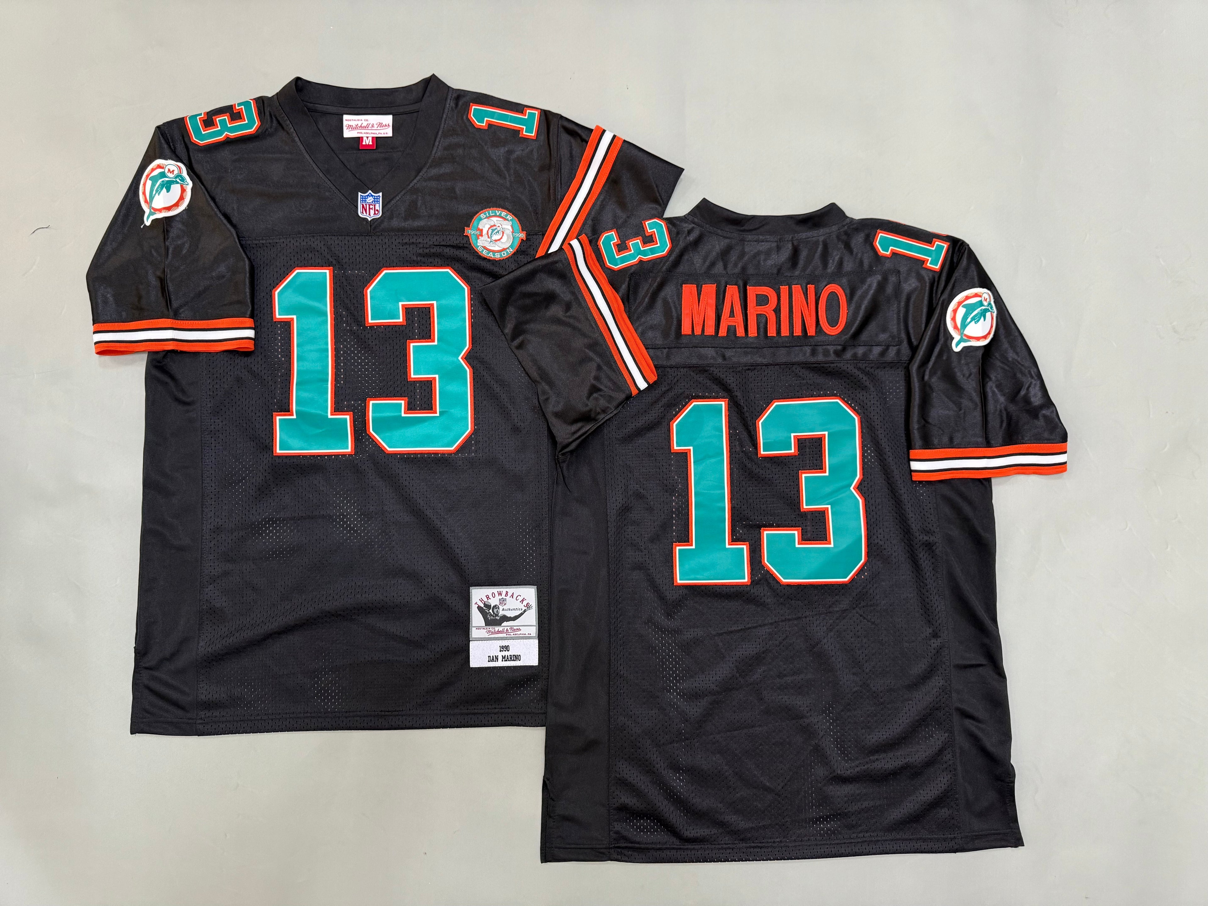 Mens Dan Marino#13 black Miami Dolphins Vintage Throwback Jersey