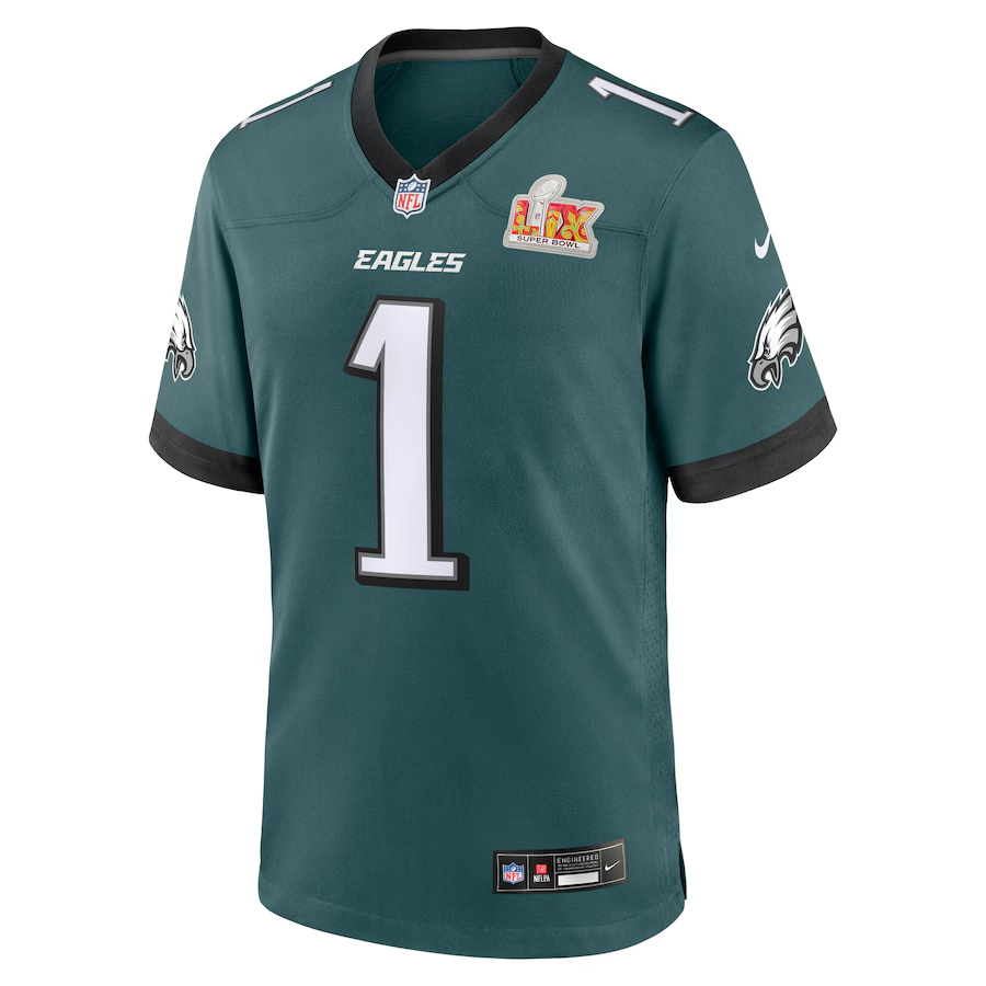 Men's Philadelphia Eagles Jalen Hurts  Midnight Green Super Bowl LIX Game Player Jersey