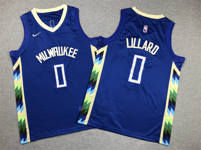 Youth Damian Lillard Milwaukee Bucks #0 City Edition Embroidered Jersey