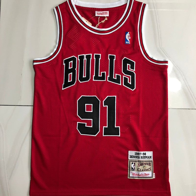 Chicago Bulls Dennis Rodman 91 Red  Thorwback Jersey