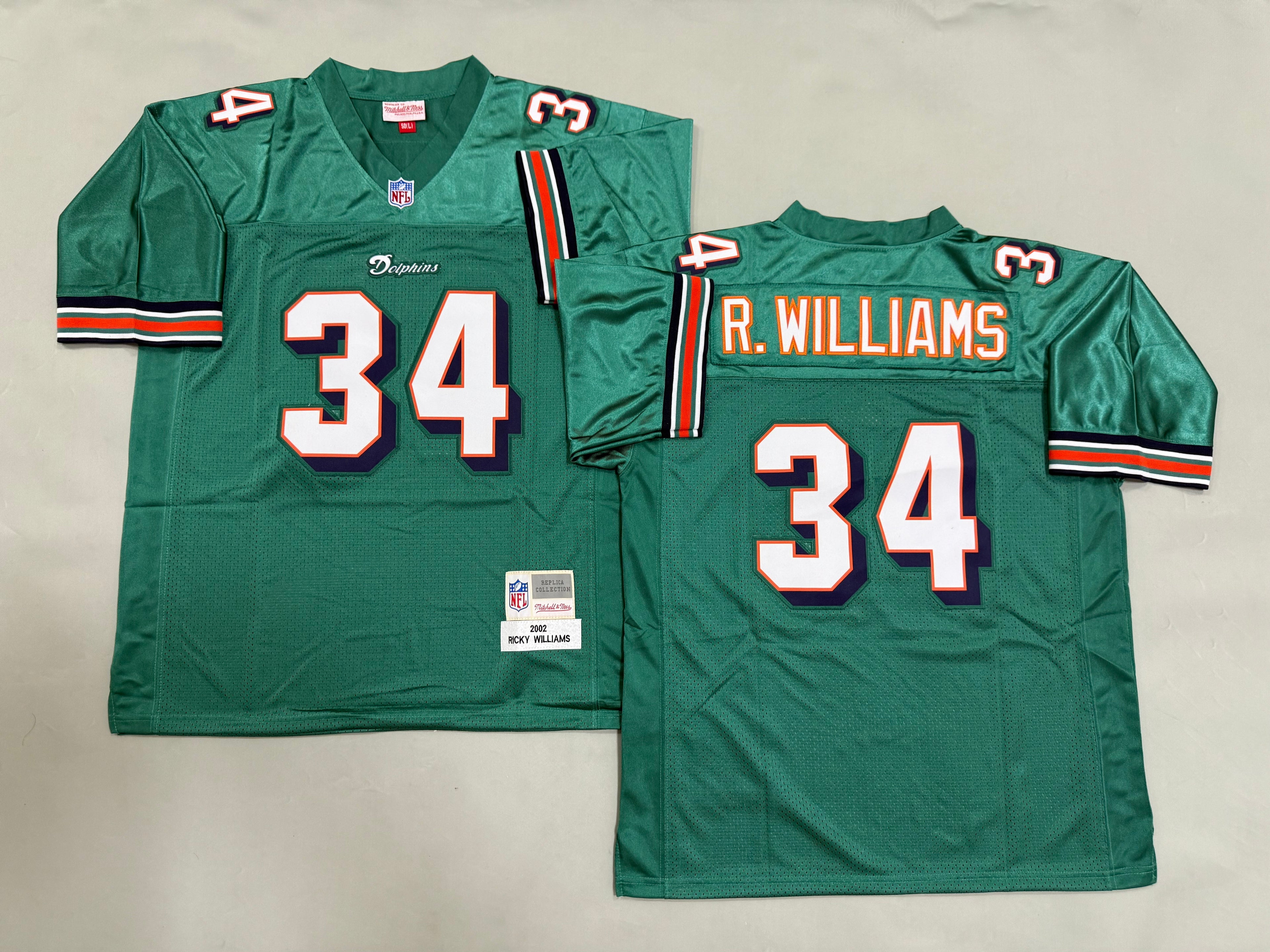 Mens Ricky Williams#34 Miami Dolphins Vintage Throwback Jersey