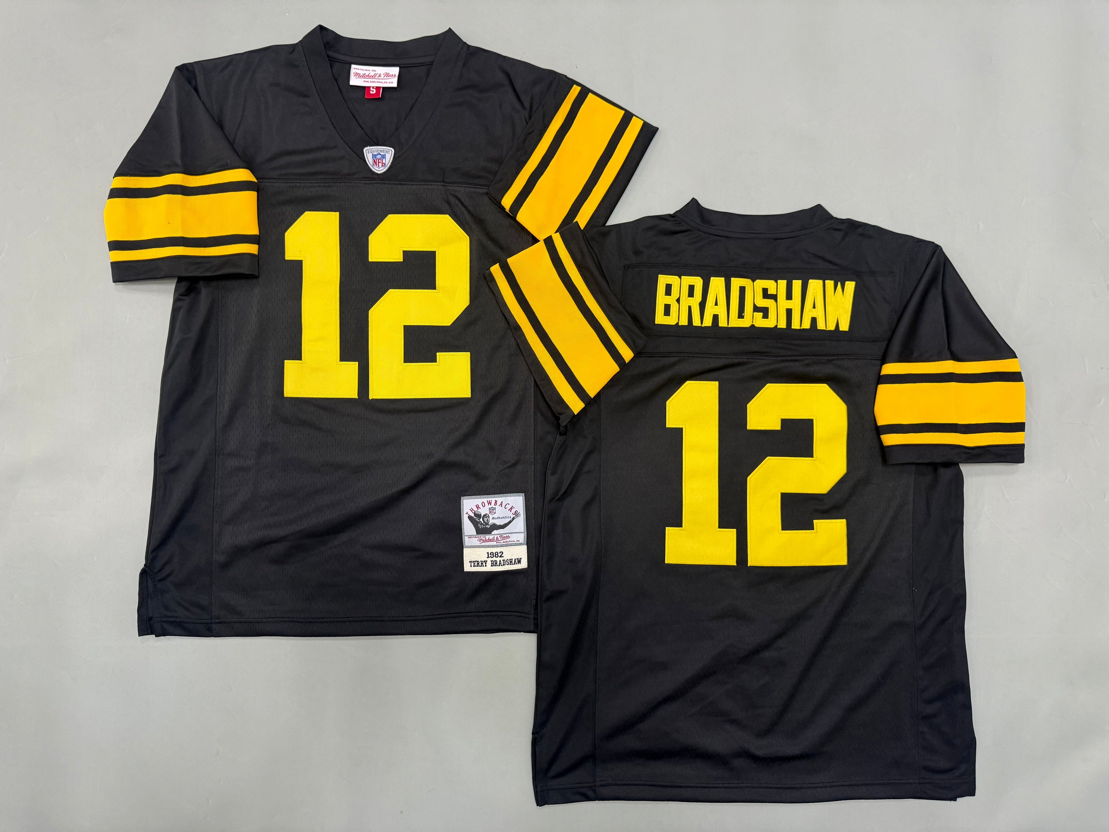 Mens Terry Bradshaw#12 black Pittsburgh Steelers Vintage Throwback Jersey