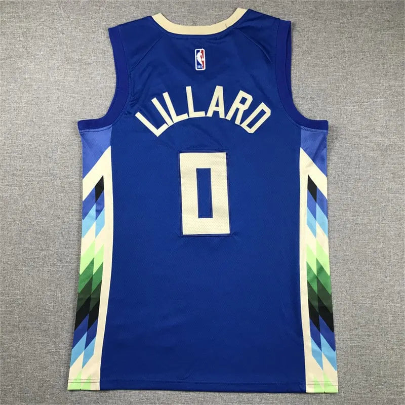 Mens Milwaukee Bucks Damian Lillard 0# Blue City Edition2023-2024 season Jersey
