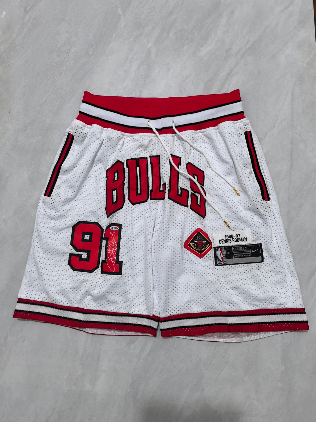 Chicago Bulls White Retro Pocket Basketball Shorts #91