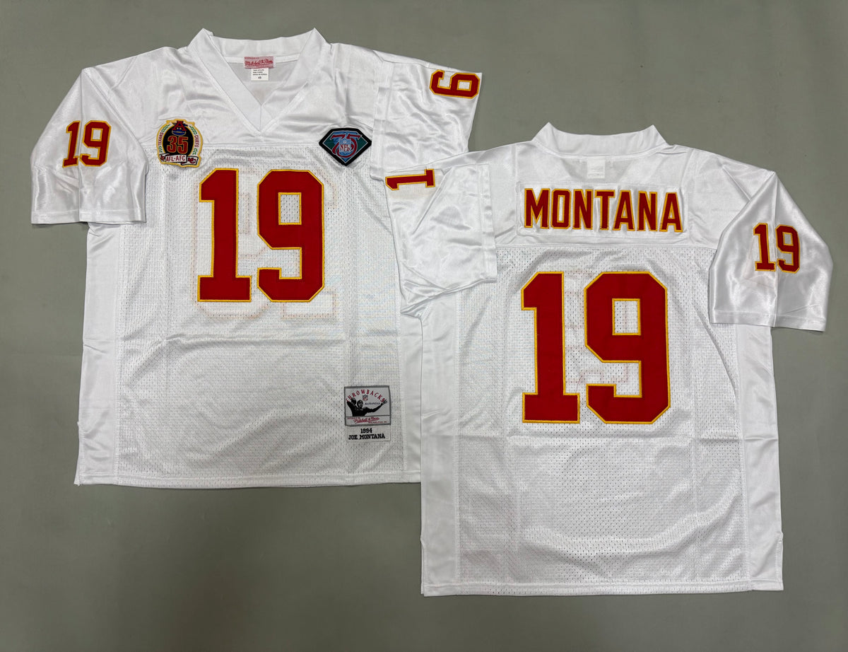 Mens Joe Montana#19 white Kansas City Chiefs Vintage Throwback Jersey