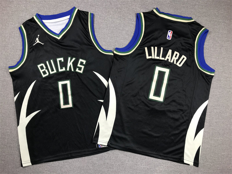 Youth Damian Lillard Milwaukee Bucks #0  Embroidered Jersey