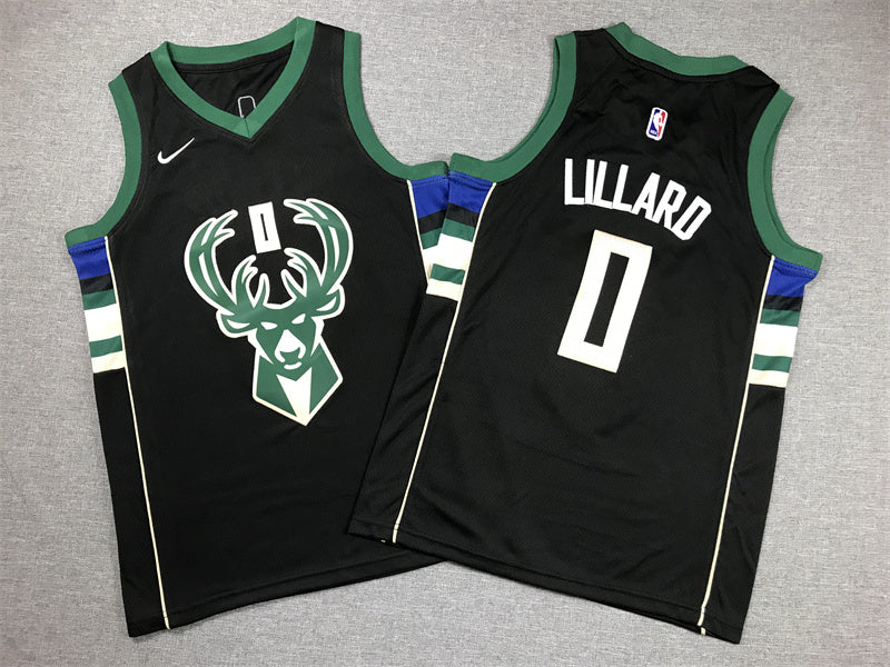 Youth Damian Lillard Milwaukee Bucks #0  Embroidered Jersey