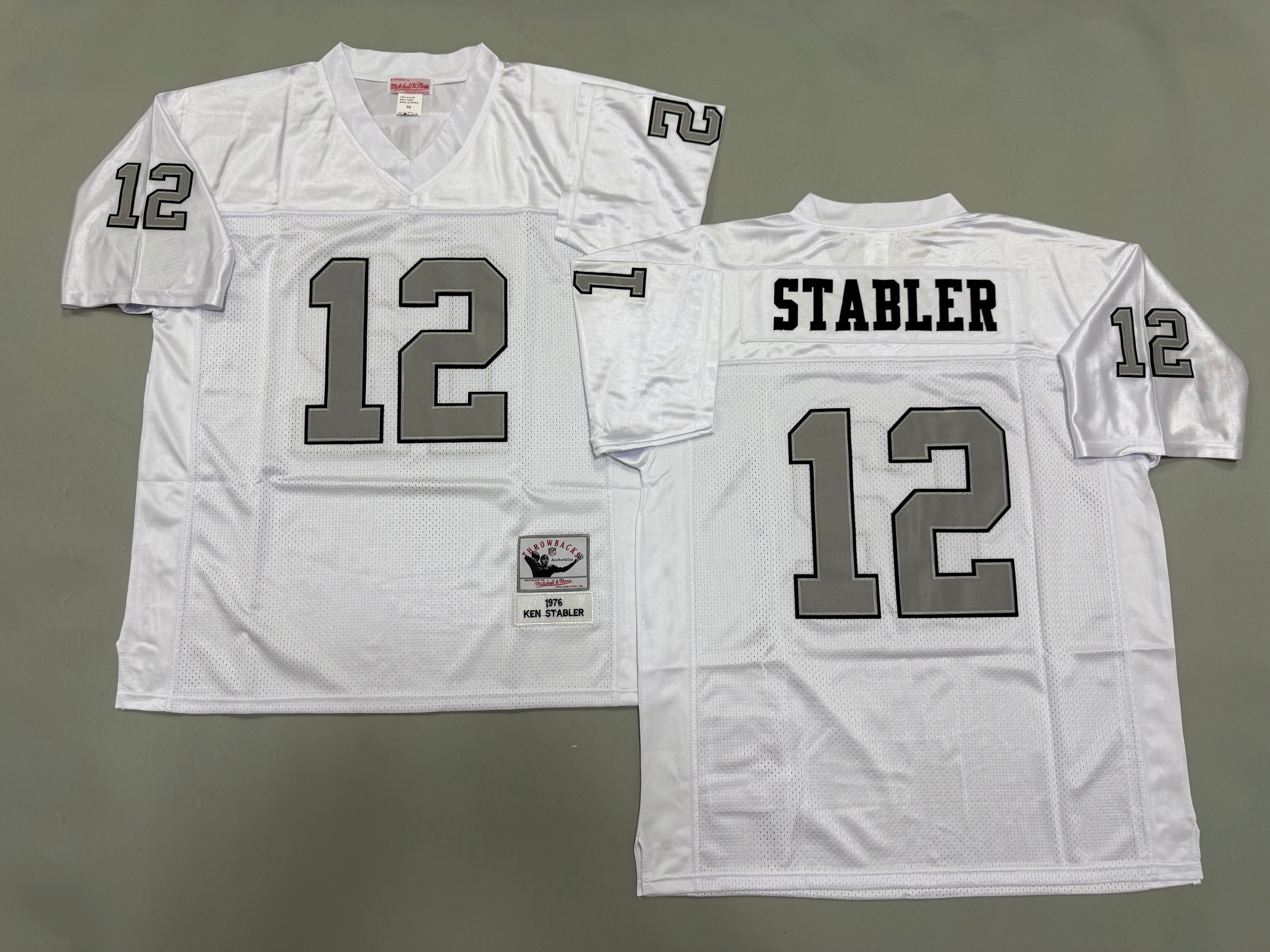 Mens Ken Stabler#12 white Los Angeles Raiders Vintage Throwback Jersey