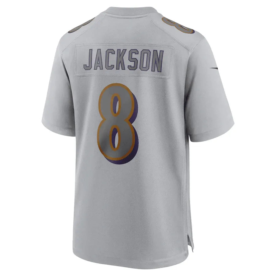 Lamar Jackson 8 Baltimore Ravens Men Atmosphere Fashion Game Jersey - Gray