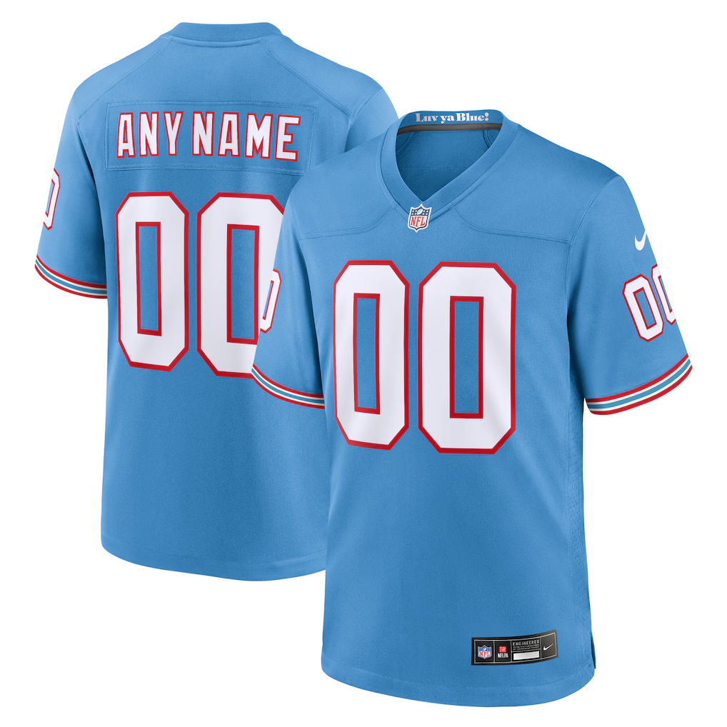 Custom Tennessee Titans Light Blue Oilers Throwback Game Jersey