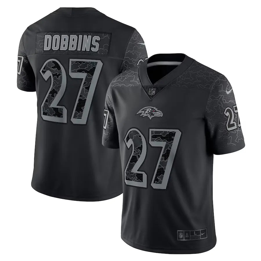 Men's  J.K. Dobbins Black Baltimore Ravens RFLCTV Limited Jersey