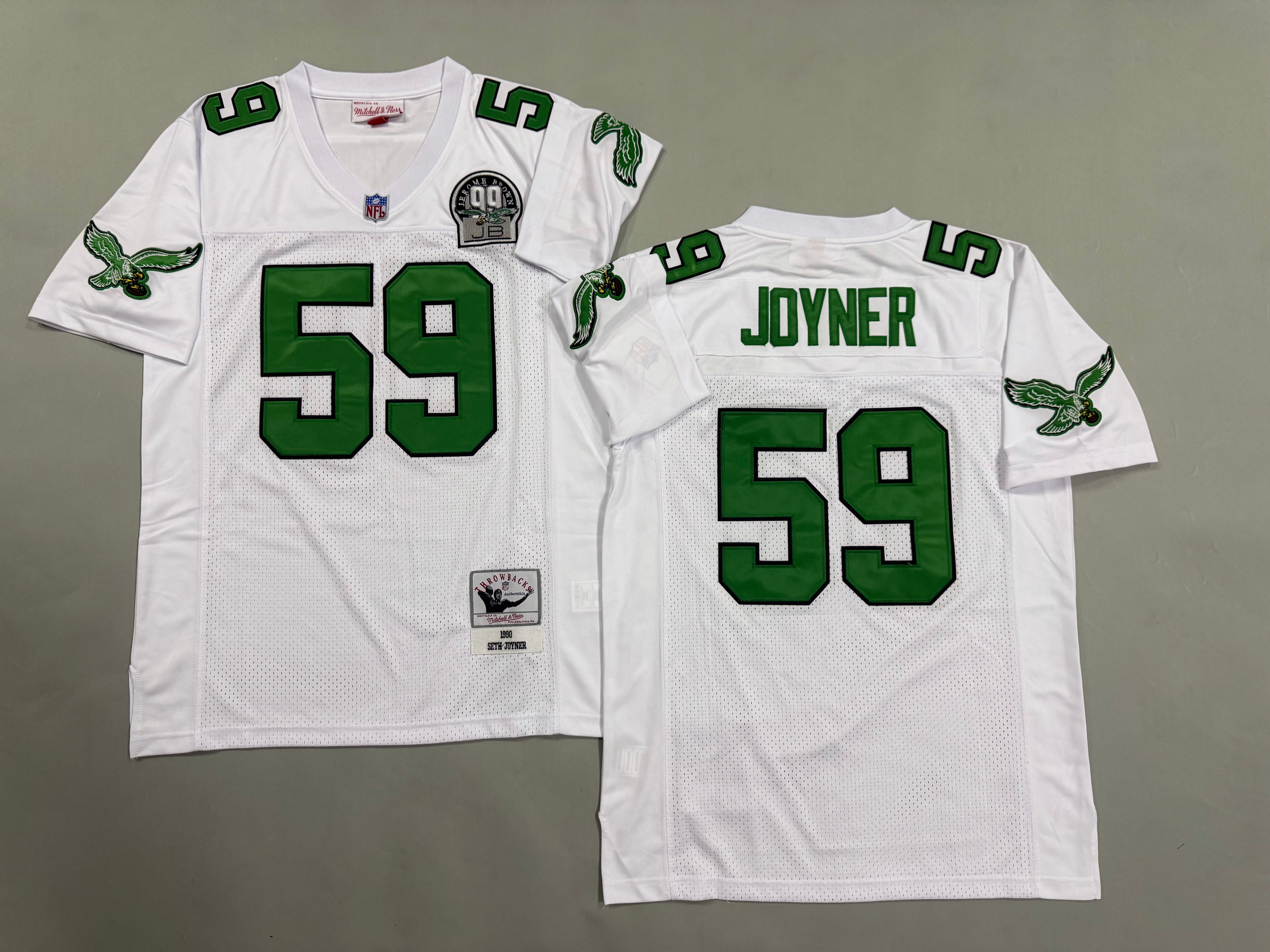 Mens Seth Joyner#59 white Philadelphia Eagles Vintage Throwback Jersey