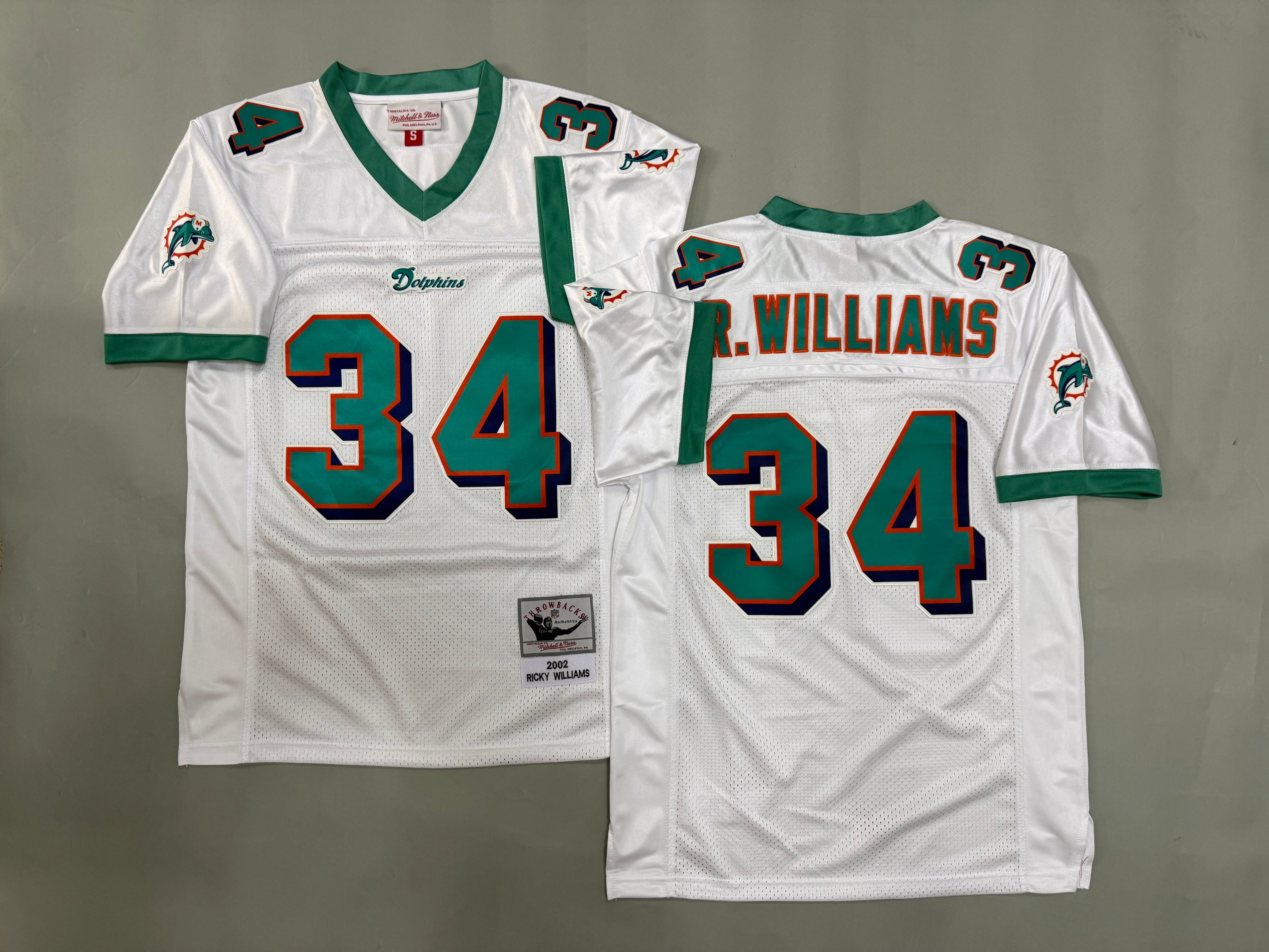 Mens Ricky Williams#34 white Miami Dolphins Vintage Throwback Jersey