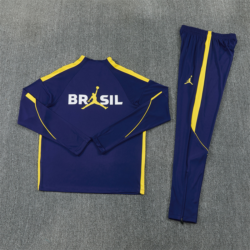 Brazil National Team 2025/2026 Season Dark Blue Long-Sleeve Half-Zip Training Set
