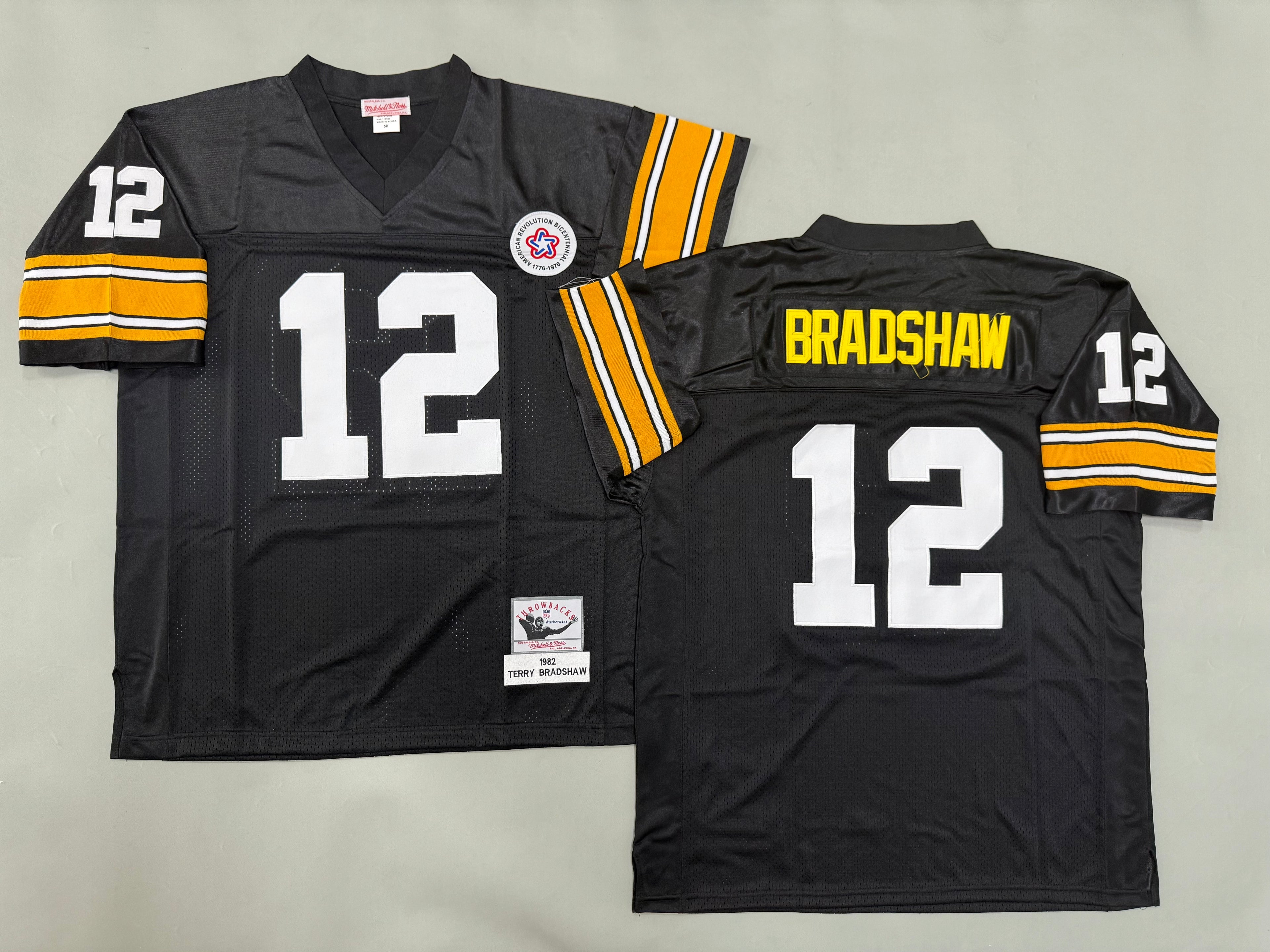 Mens Terry Bradshaw#12 black Pittsburgh Steelers Vintage Throwback Jersey