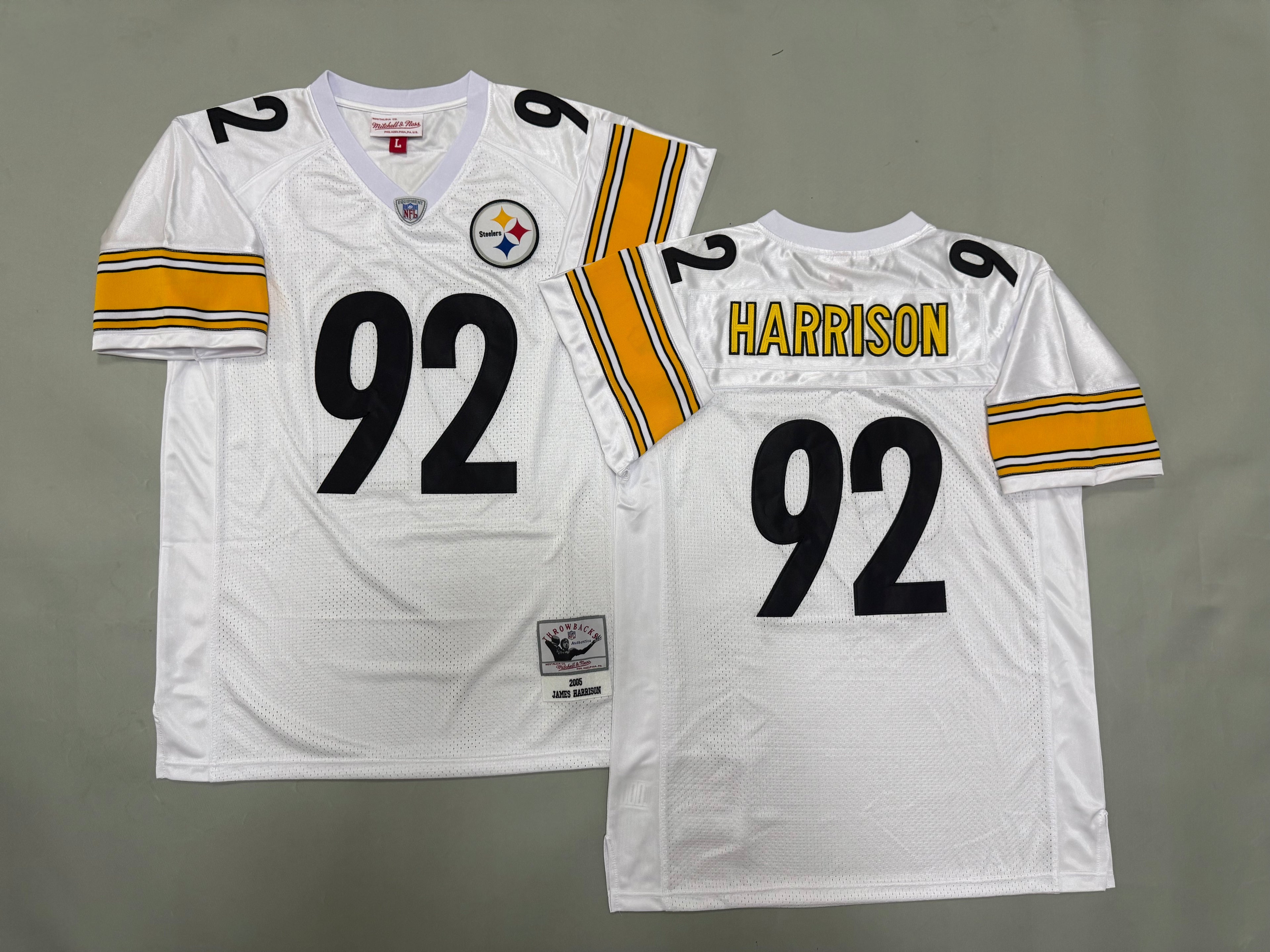 Mens James Harrison#92 white Pittsburgh Steelers Vintage Throwback Jersey