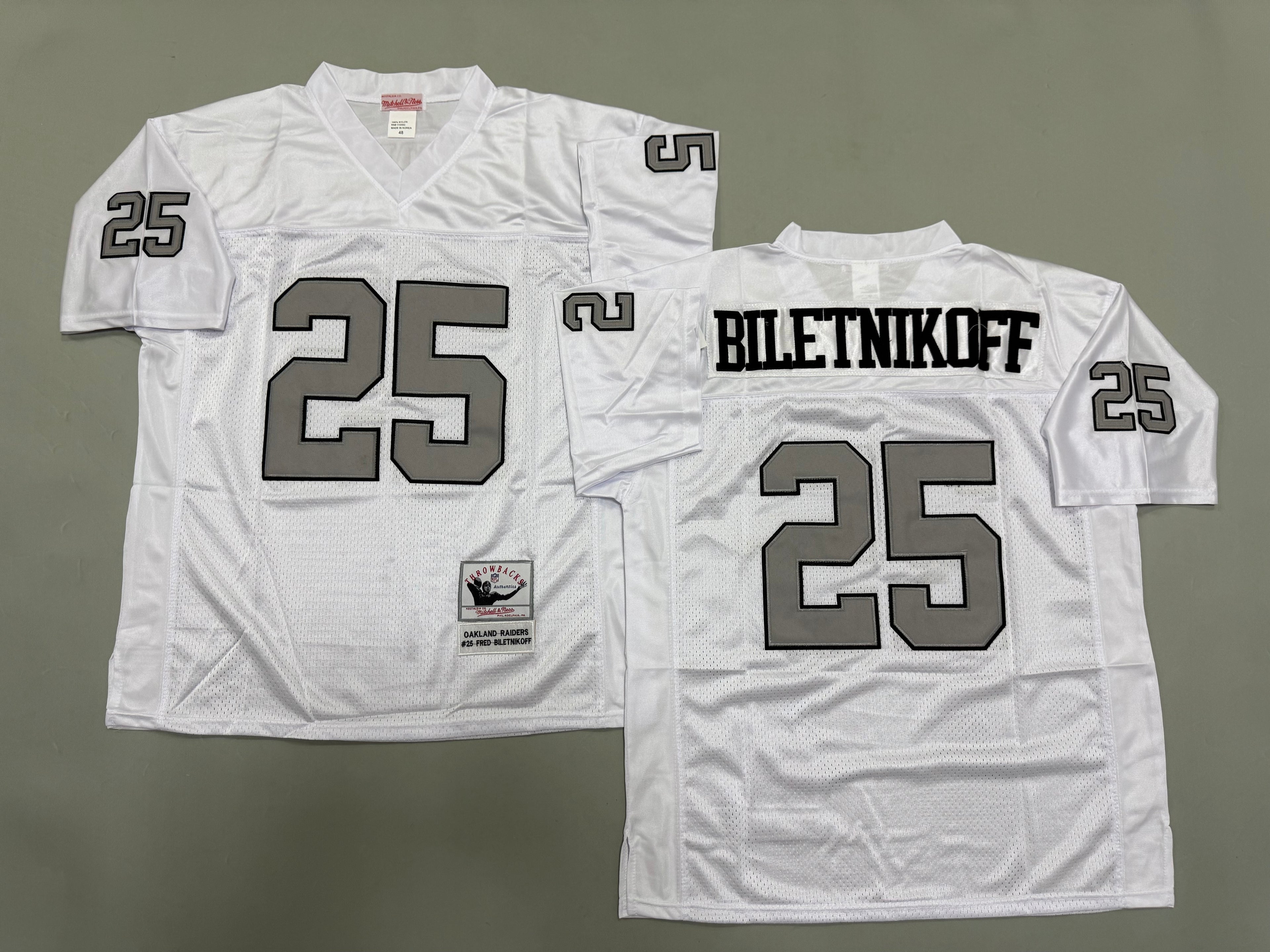 Mens Fred Biletnikoff#25 white Los Angeles Raiders Vintage Throwback Jersey