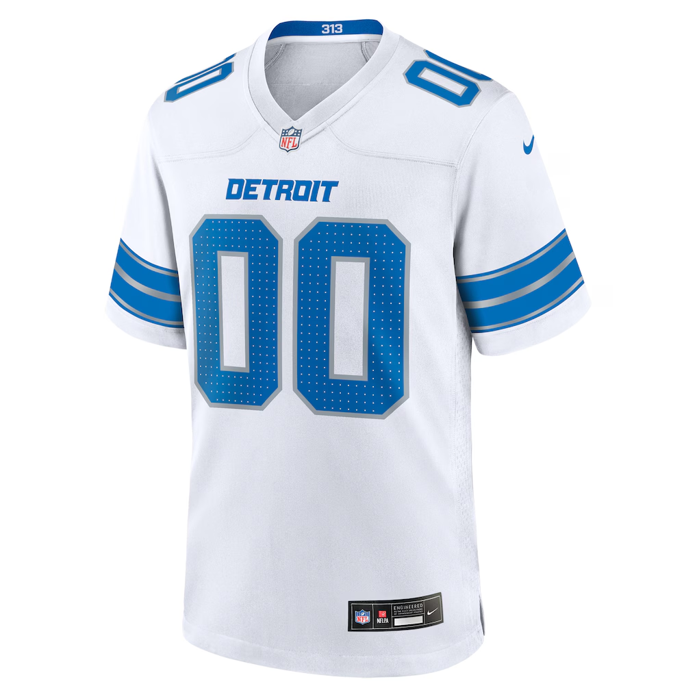 Custom Detroit Lions White Game Jersey