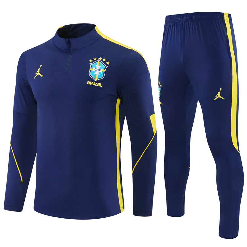 Brazil National Team 2025/2026 Season Dark Blue Long-Sleeve Half-Zip Training Set