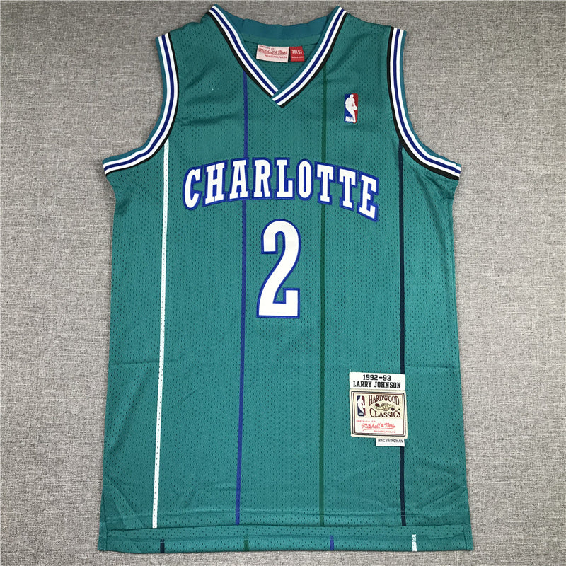 Charlotte Hornets Larry Johnson #2 1992-93 Throwback - Embroidered Jersey