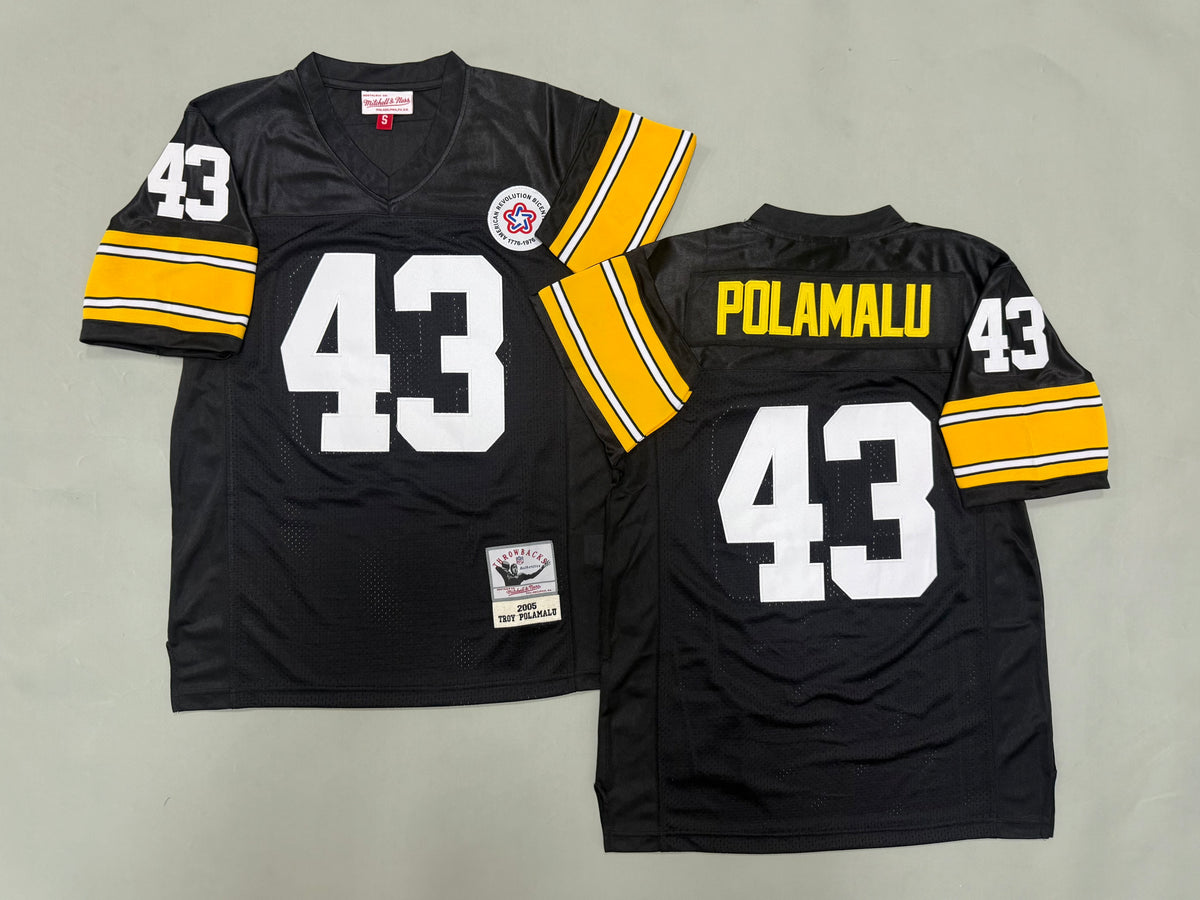 Mens Troy Polamalu#43 black Pittsburgh Steelers Vintage Throwback Jersey