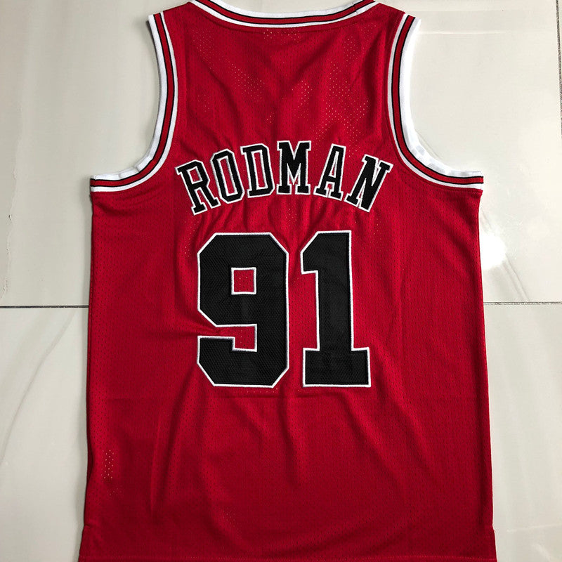 Chicago Bulls Dennis Rodman 91 Red  Thorwback Jersey