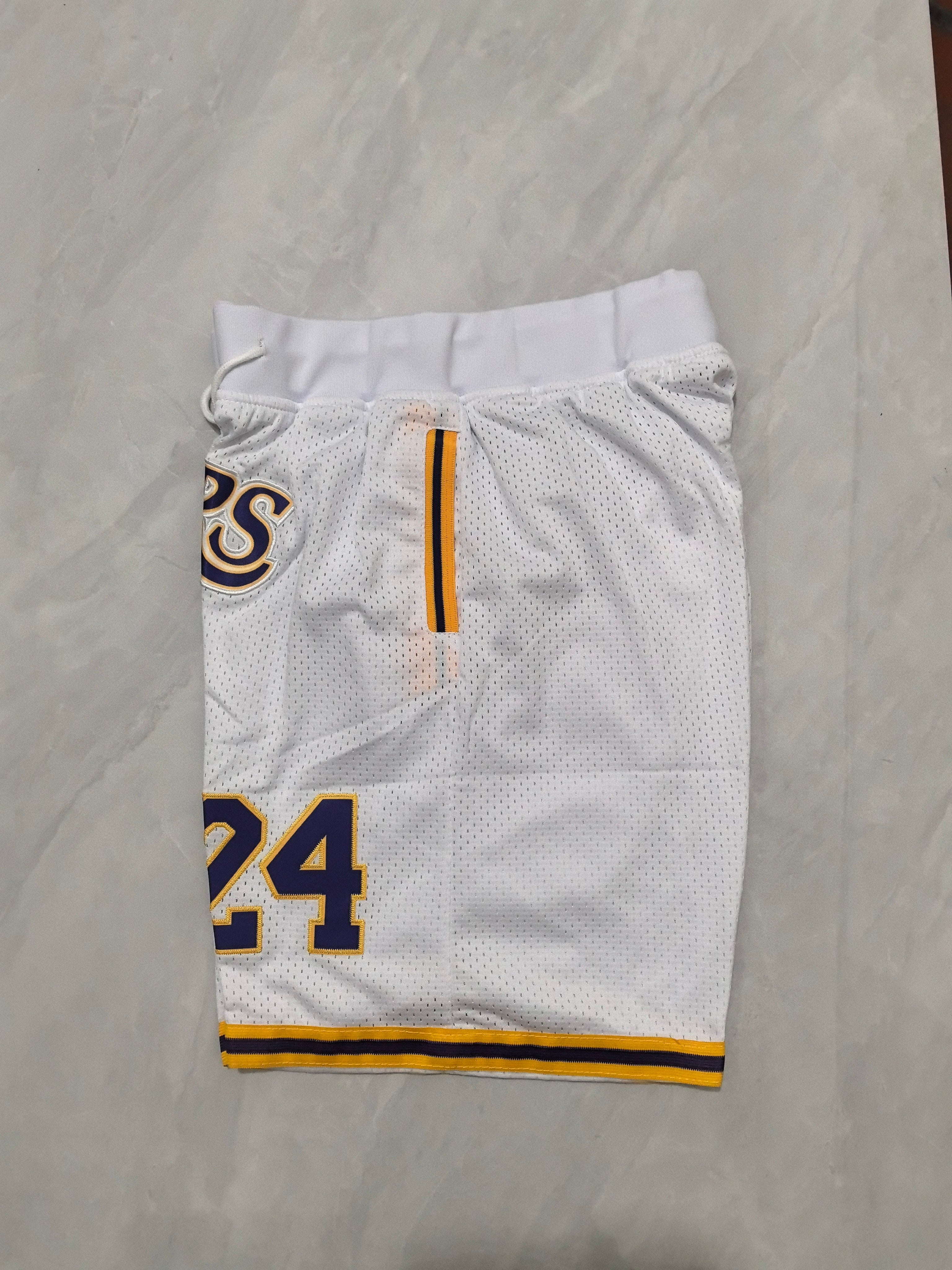 Los Angeles Lakers White Retro Pocket Shorts #24