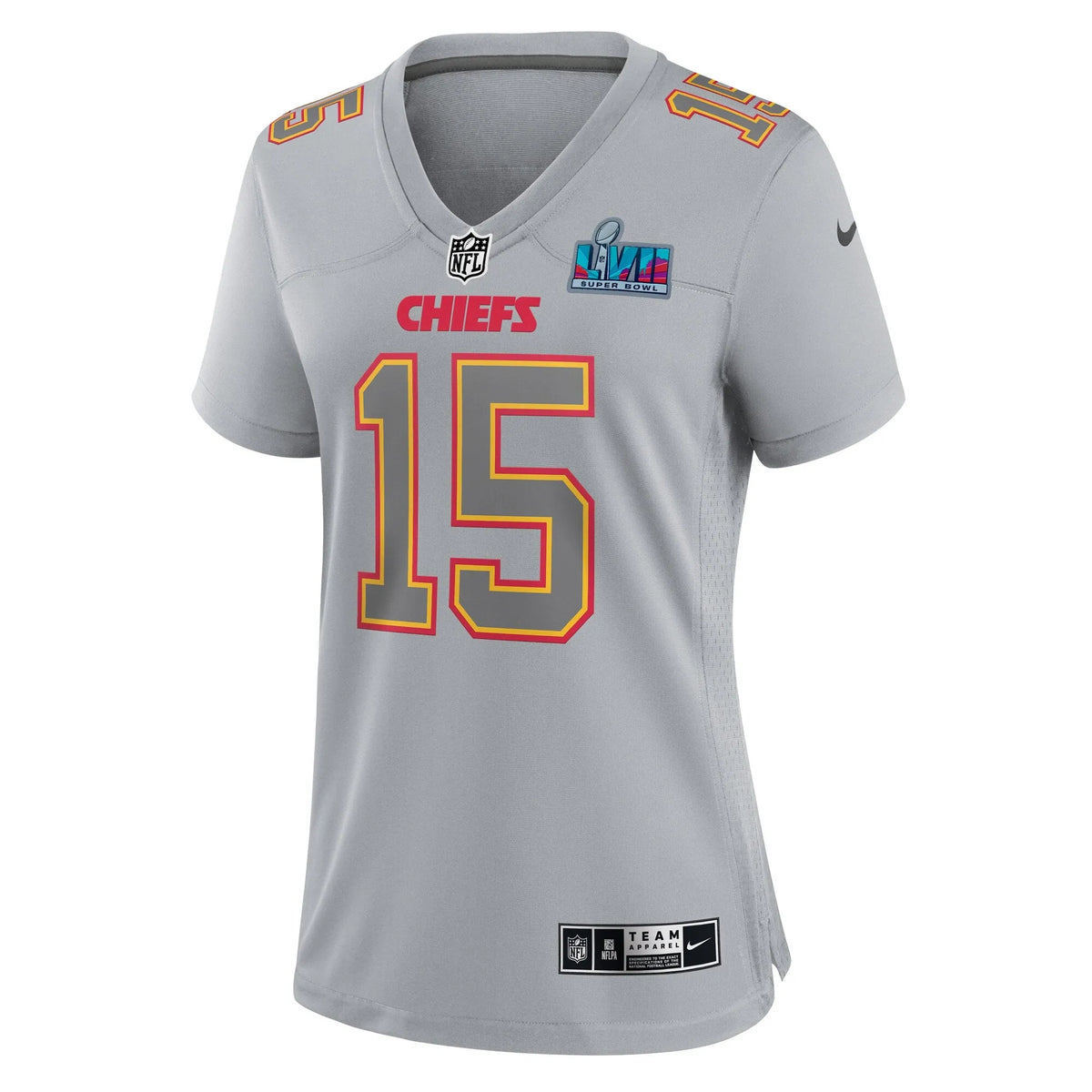 Patrick Mahomes Kansas City Chiefs Women's Super Bowl LVII Patch Atmosphere Fashion Game Jersey - Gray