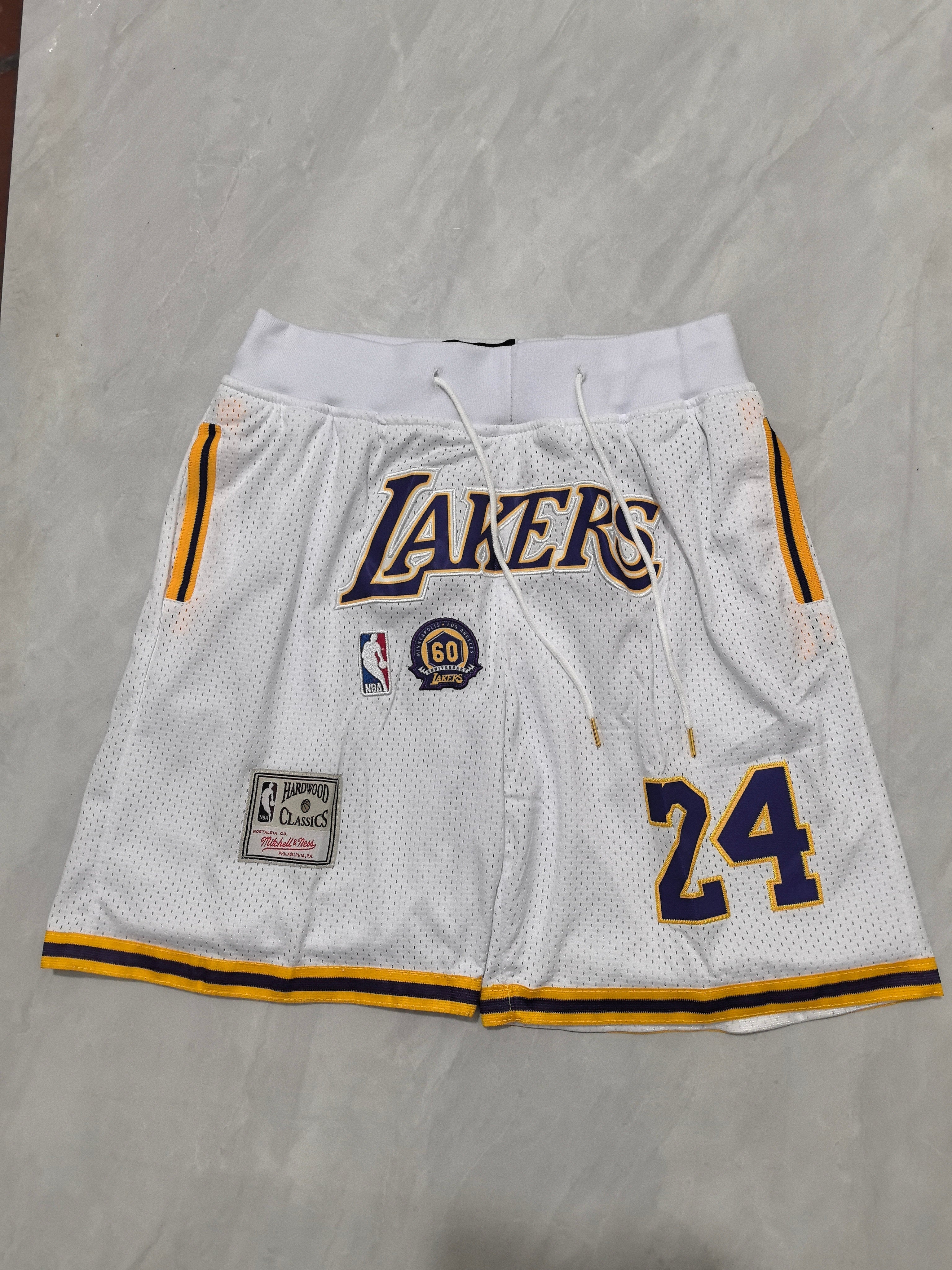 Los Angeles Lakers White Retro Pocket Shorts #24