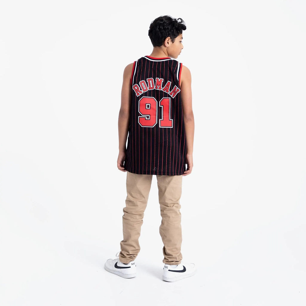 Dennis Rodman Chicago Bulls 1995/96 Pinstripe HWC Throwback Youth NBA Swingman Jersey