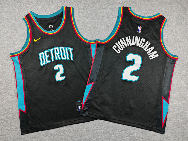 Youth Cade Cunningham Detroit Pistons #2 City Edition Embroidered  Jersey（副本）