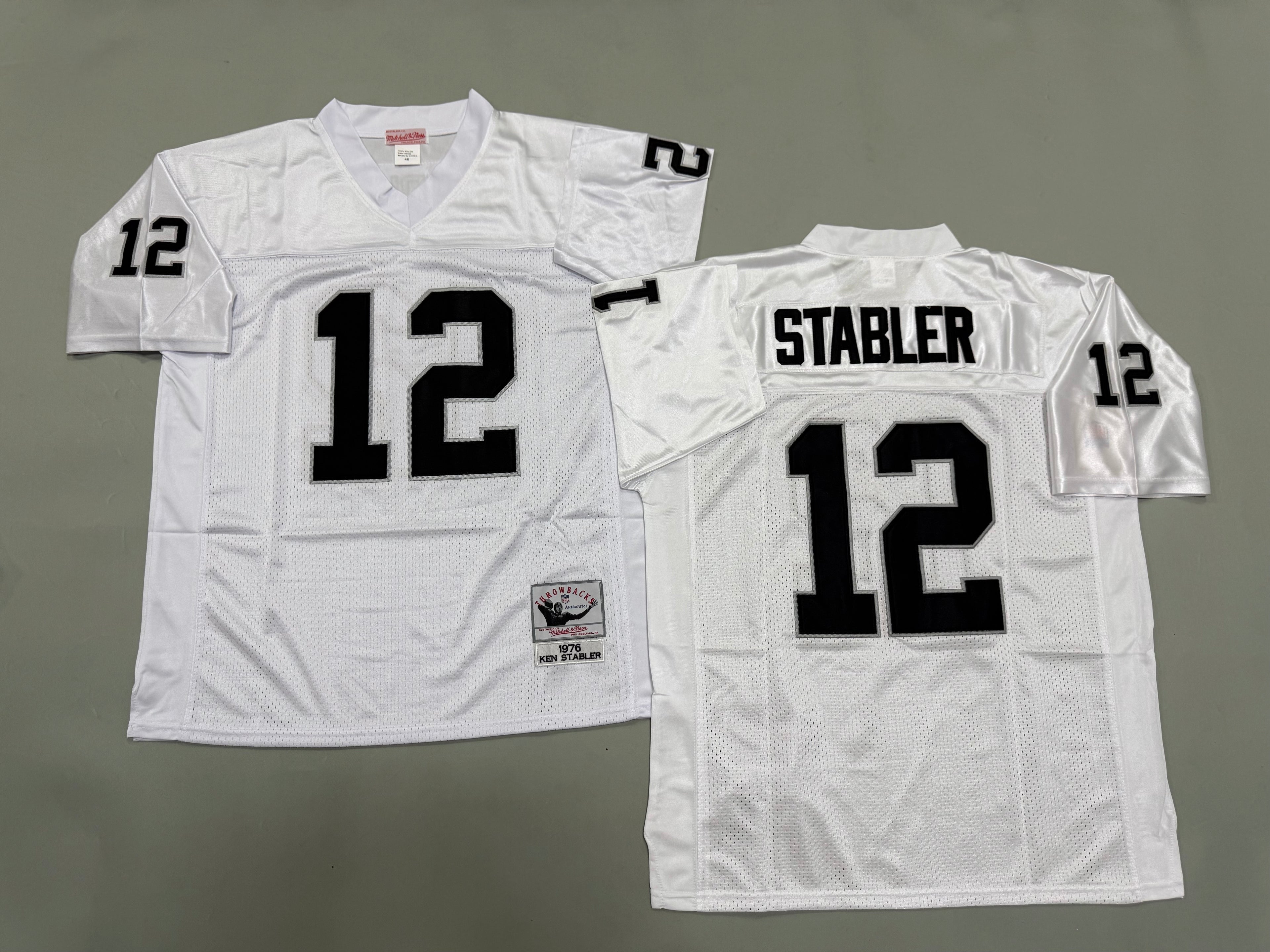 Mens Ken Stabler#12 white Los Angeles Raiders Vintage Throwback Jersey