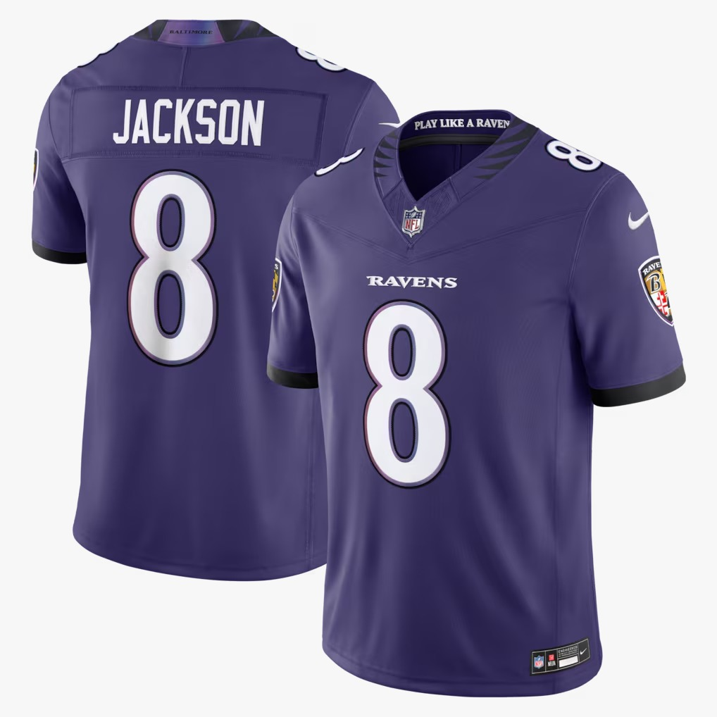 Men's Baltimore Ravens Lamar Jackson Purple Vapor F.U.S.E. Sewn Down Limited Jersey