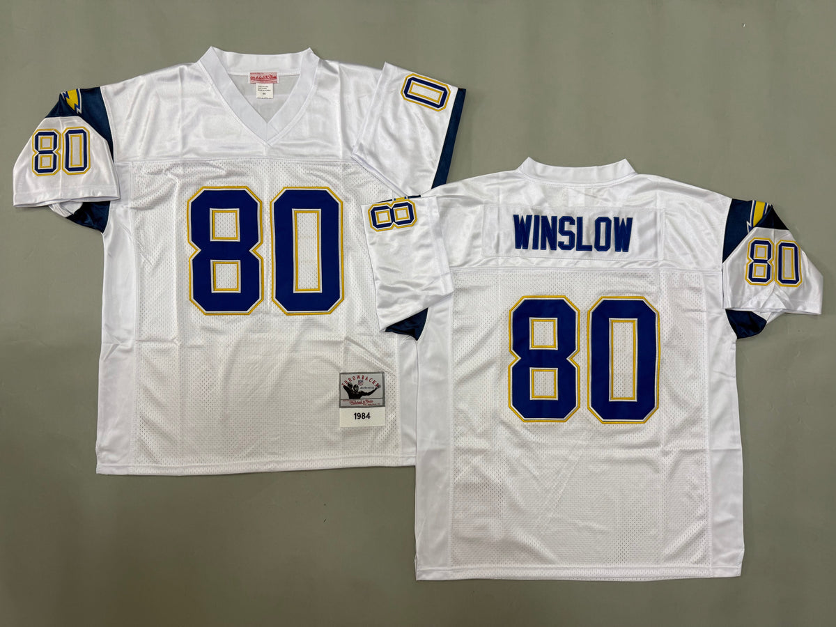 Mens Kellen Winslow#80 white San Diego Chargers Vintage Throwback Jersey