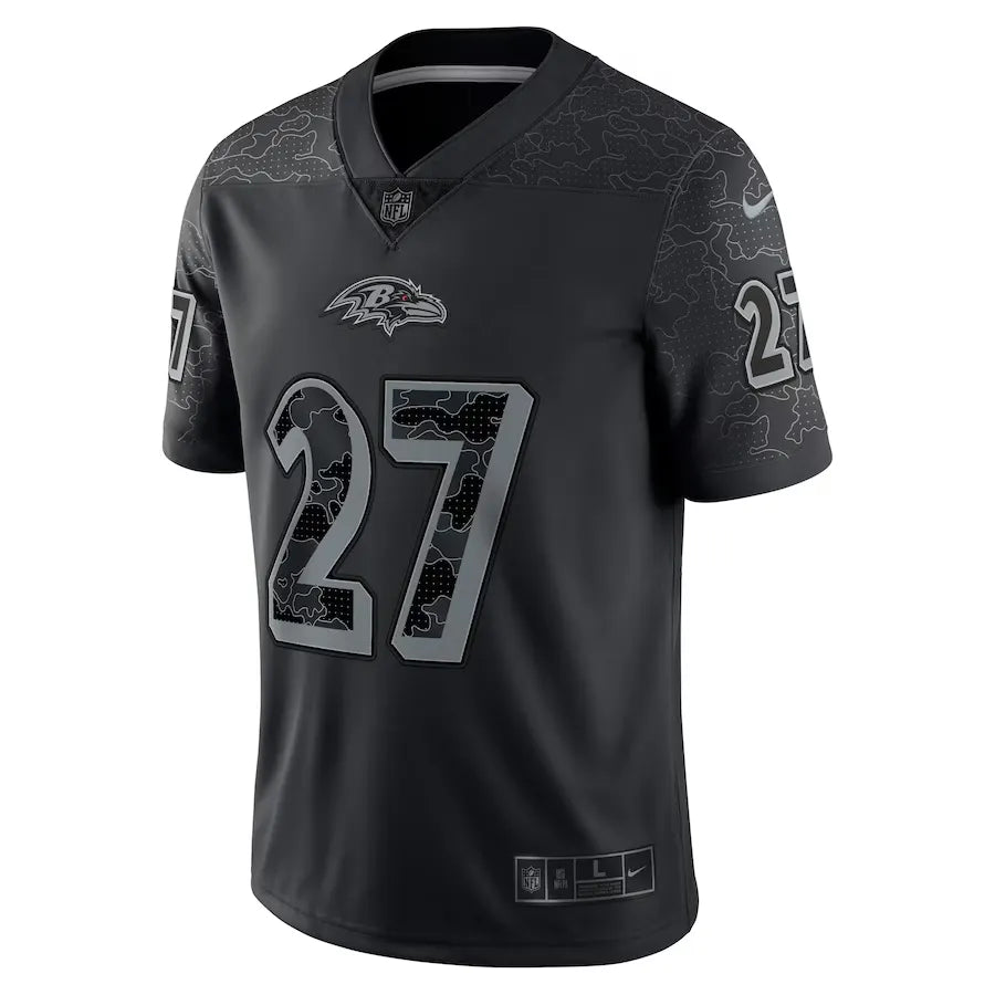 Men's  J.K. Dobbins Black Baltimore Ravens RFLCTV Limited Jersey